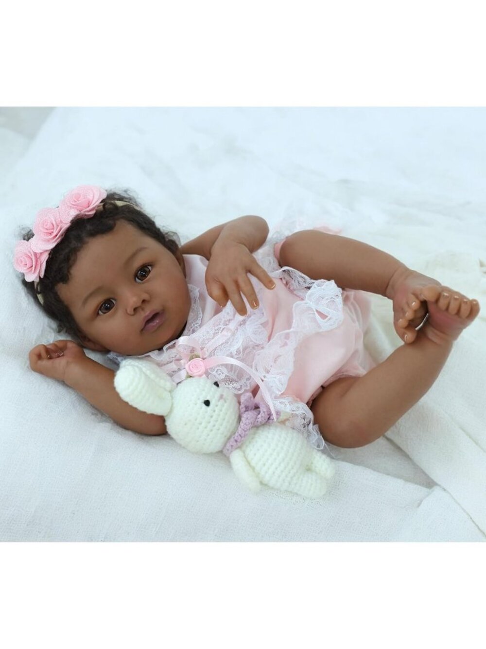 Lifelike 18-Inch African American Reborn Baby Doll | Handmade, Weighted - Picture 6 of 8